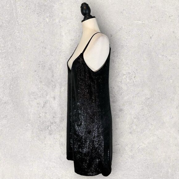 MinkPink Black Mini Dress Shimmer Double V-Neck, Size XS - Picture 3 of 11
